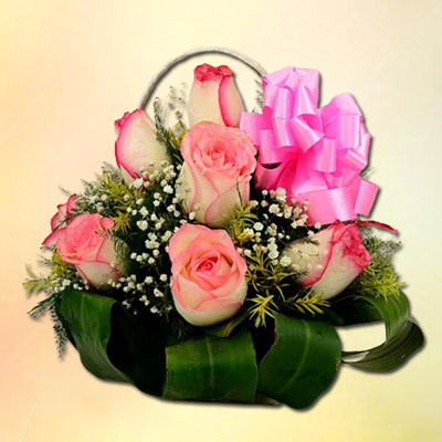 "Pink Roses Flower Basket - Click here to View more details about this Product